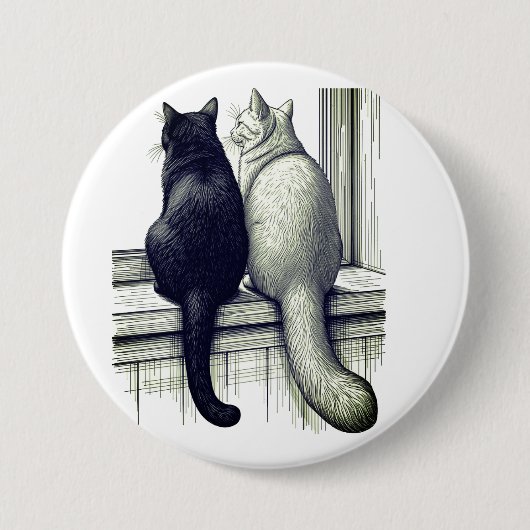 窓辺の黒猫と白猫 缶バッジ (正面)