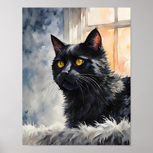 窓辺の黒猫 アートプリント ほっこりとしたネコの壁掛けアート ポスター (正面)