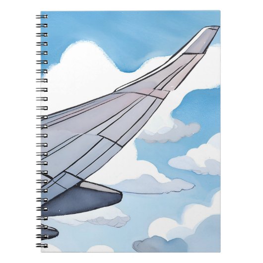 窓際の席 | 飛行機の翼 空 水彩画 トラベル ノートブック (正面)