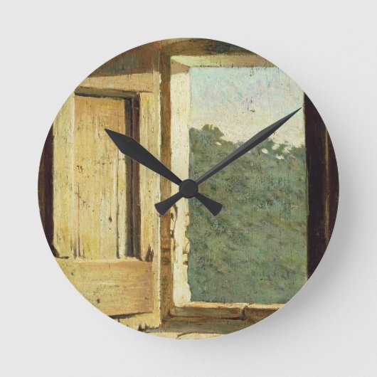 窓(キャンバスの油) ラウンド壁時計 (正面)