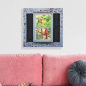 窓/レンガ壁の雄と雌の深紅色 キャンバスプリント (インサイチュ (リビング))