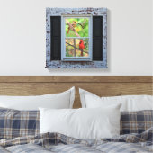 窓/レンガ壁の雄と雌の深紅色 キャンバスプリント (インサイチュ (寝室))