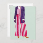 立ちファッション姿ストライプの – パンツ ポストカード (正面/裏面)