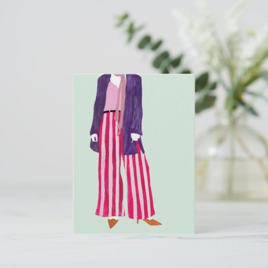 立ちファッション姿ストライプの – パンツ ポストカード (スタンド正面)