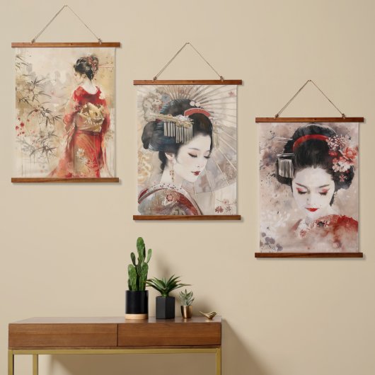 立てる美しい芸者 吊り下げ型タペストリー (非対称)