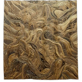 立体的なゴールド抽象デザイン シャワーカーテン (正面)