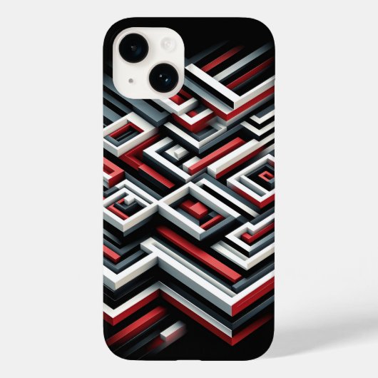立体的な幾何学模様の迷路のスマホケース - 赤と黒 Case-Mate iPhoneケース (裏面)