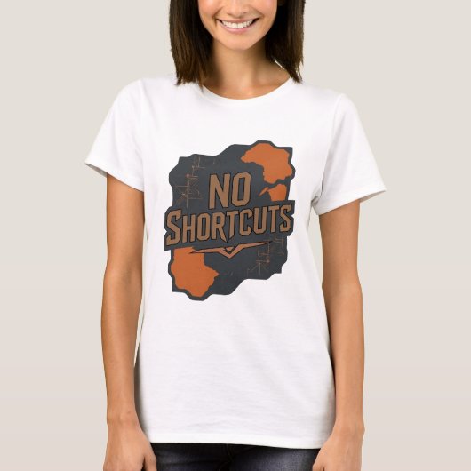立体的な灰色の文字アート「NO SHORTCUTS」 Tシャツ (正面)