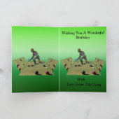 立体的な芝生ボウリングをする人、 クリケットの投手デザイン誕生日カード カード (内部)