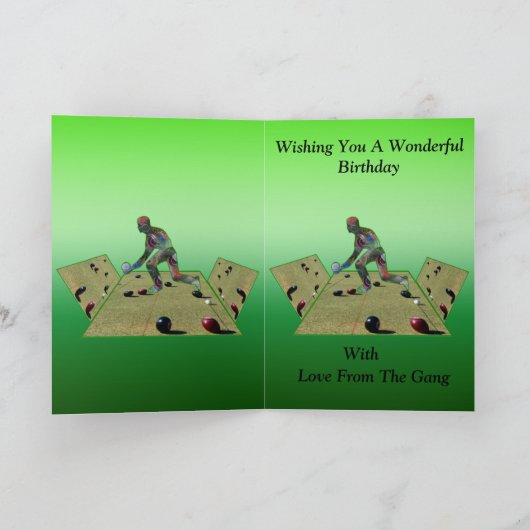 立体的な芝生ボウリングをする人、 クリケットの投手デザイン誕生日カード カード (内部)
