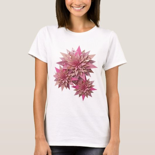 立体的な銀色のFLOWERS 3Dテキストアート Tシャツ (正面)