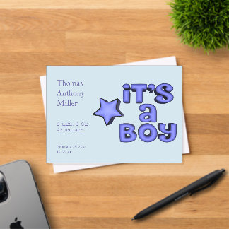 立体的な青い星の付いた「It's A Boy」 アクリル招待状