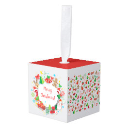 立方体のオーナメントのメリークリスマスの明けましておめでとう! クリスマス キューブオーナメント