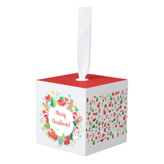 立方体のオーナメントのメリークリスマスの明けましておめでとう! クリスマス キューブオーナメント (正面アングル)