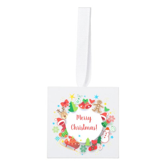 立方体のオーナメントのメリークリスマスの明けましておめでとう! クリスマス キューブオーナメント (正面)