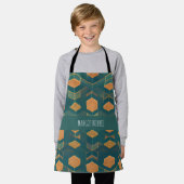 立方体の青い単色パターンのインタフェース エプロン (着用した状態)