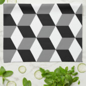 立方体パターン白黒及び灰色 キッチンタオル (折り畳み)