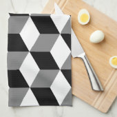 立方体パターン白黒及び灰色 キッチンタオル (四つ折り)