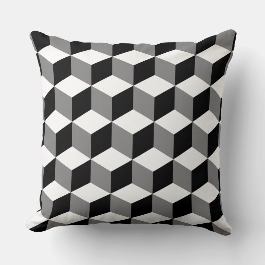 立方体パターン白黒及び灰色 クッション (正面)