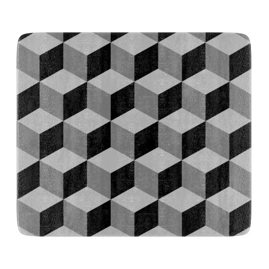 立方体パターン黒及び灰色 カッティングボード (正面)