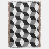 立方体大きいパターン白黒及び灰色 スローブランケット (正面縦)