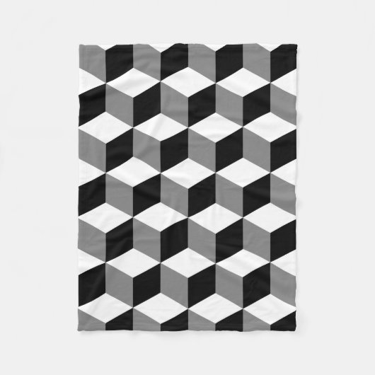 立方体大きいパターン白黒及び灰色 フリースブランケット (正面)