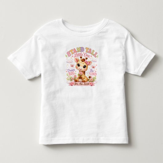 立派に育ってね かわいいキリンと花の子供服 トドラーTシャツ (正面)
