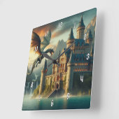 竜に攻められた古代飛んでいる城 スクエア壁時計 (傾斜)