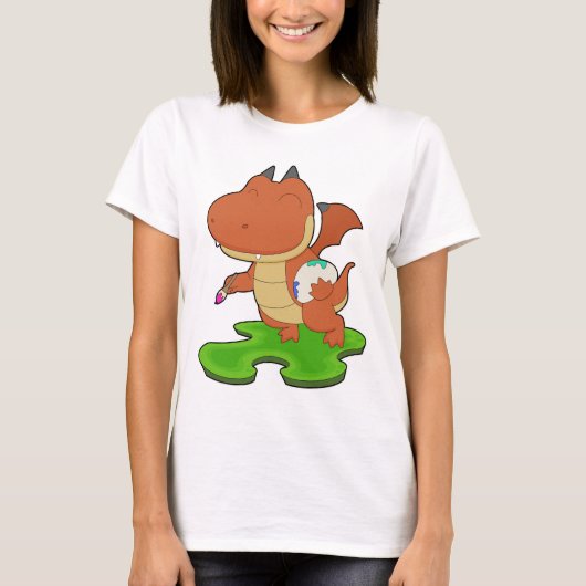 竜の画家 絵筆 ペインティング Tシャツ (正面)