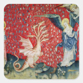 竜を逃れる翼を受ける女性 スクエアシール (正面)