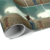 竜巻を見る若い女性と犬 ラッピングペーパー (ロールコーナー)