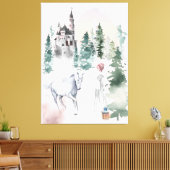 童話のプリンセスとUnicorn near Castle キャンバスプリント (インサイチュ (リビング))