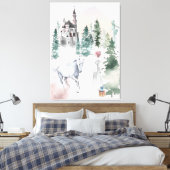 童話のプリンセスとUnicorn near Castle キャンバスプリント (インサイチュ (寝室))