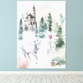 童話のプリンセスとUnicorn near Castle キャンバスプリント (インサイチュ (ウッドフロア))