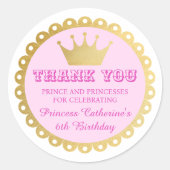 童話プリンセスガール誕生日ピンクサンキュー ラウンドシール (正面)