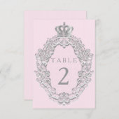 童話プリンセスクラウンピンクテーブル番号カード 招待状 (正面/裏面)