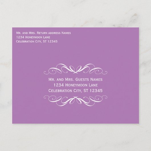 童話プリンセス任意の色パープル結婚ズインビタ インビテーションポストカード (裏面)