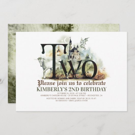 童話ユニコーンドラゴン魔法城2nd誕生日 招待状 (正面/裏面)