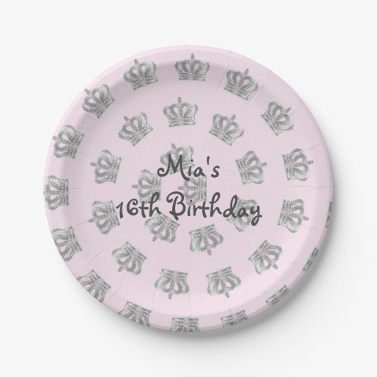 童話ヴィンテージピンクプリンセス王室のクラウンプレート ペーパープレート (正面)