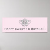 童話ヴィンテージ王室のクラウンピンク誕生日バナー ポスター (正面)