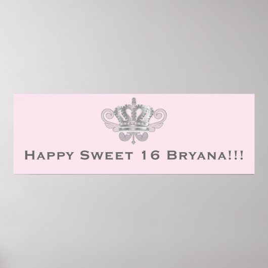 童話ヴィンテージ王室のクラウンピンク誕生日バナー ポスター (正面)