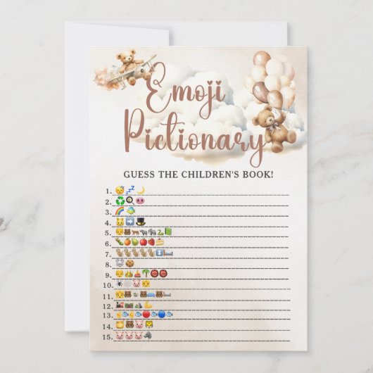 童話絵文字ゲーム赤ちゃんシャワーゲームベア 招待状 (正面)