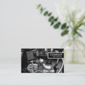 端のラベル-クラシックなモーターバイクエンジン 名刺 (スタンド正面)