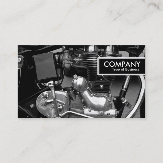 端のラベル-クラシックなモーターバイクエンジン 名刺 (正面)