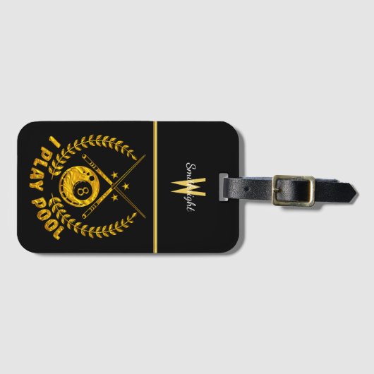 競争に情熱を燃やしてビリヤードを楽しむ ラゲッジタグ (正面横)