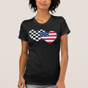 競争チェック模様の米国の旗のハート Tシャツ