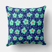 競合する花 – ターコイズと赤オン深い海軍 クッション (裏面)