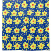 競合する花 – ネイビーブルーの黄色と赤 シャワーカーテン (正面)