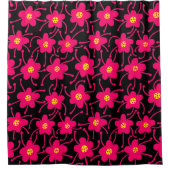 競合する花 – ネオンレッドとイエローオンブラック シャワーカーテン (正面)