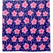 競合する花 – ネオン赤とピンクの深い海軍 シャワーカーテン (正面)